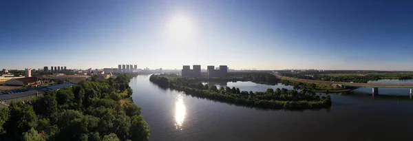 Panoramautsikt Över Motorvägen Över Floden Tagen Från Drönare Gryningen — Stockfoto