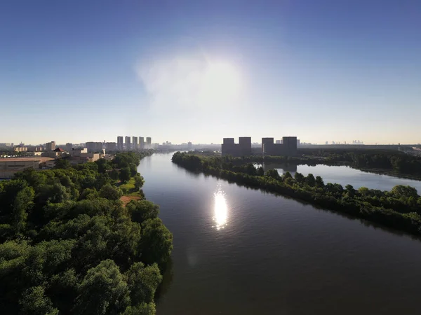 Vue Panoramique Autoroute Autre Côté Rivière Prise Depuis Drone Aube — Photo