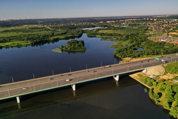 Vue Panoramique Autoroute Autre Côté Rivière Prise Depuis Drone Aube — Photo