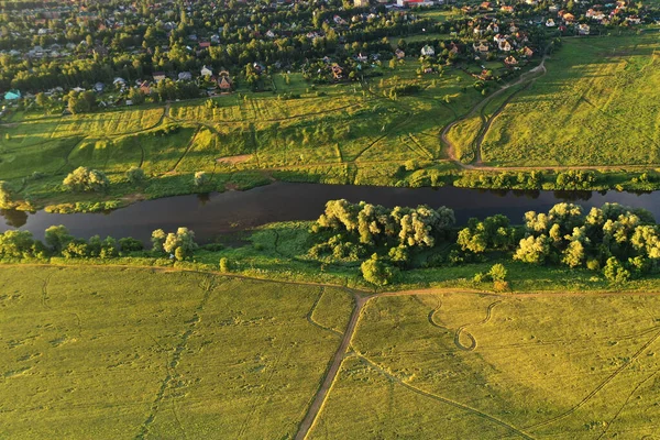 Panoramatický Pohled Lesní Louky Řeku Pořízenou Bezpilotního Letounu — Stock fotografie