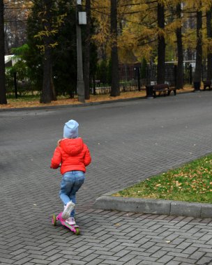 İnsanlar sonbaharda göl kenarında bir gün parkta dinlenirler.