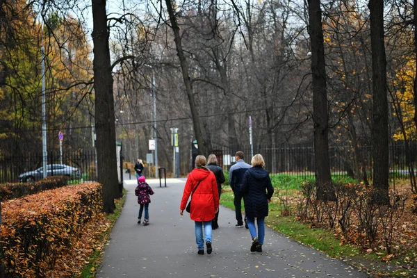 Les Gens Reposent Dans Parc Jour Congé Automne Bord Lac — Photo