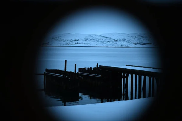 Paysages Villageois Avec Vue Sur Baie Hiver Par Une Nuit — Photo