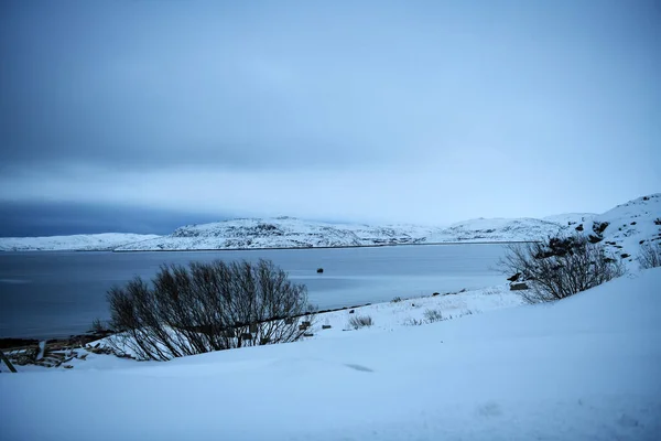 Paisagens Aldeia Com Vista Para Baía Inverno Uma Noite Polar — Fotografia de Stock