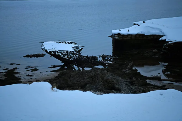 Cimetière Navires Perdus Dans Baie Hiver Dans Arctique — Photo