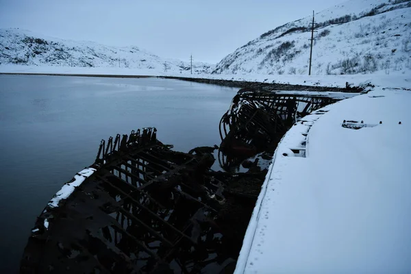 Kyrkogård För Förlorade Fartyg Viken Vintern Arktis — Stockfoto