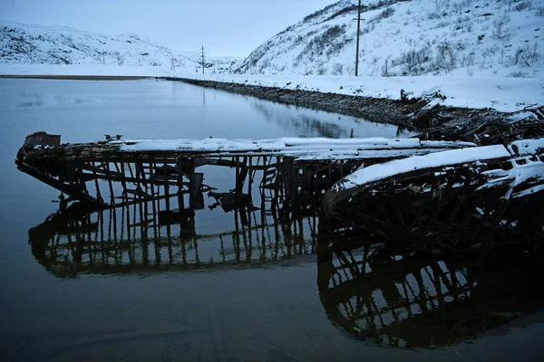 Kyrkogård För Förlorade Fartyg Viken Vintern Arktis — Stockfoto