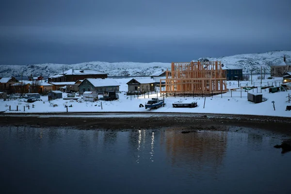 village landscapes in winter on a polar night in the arctic