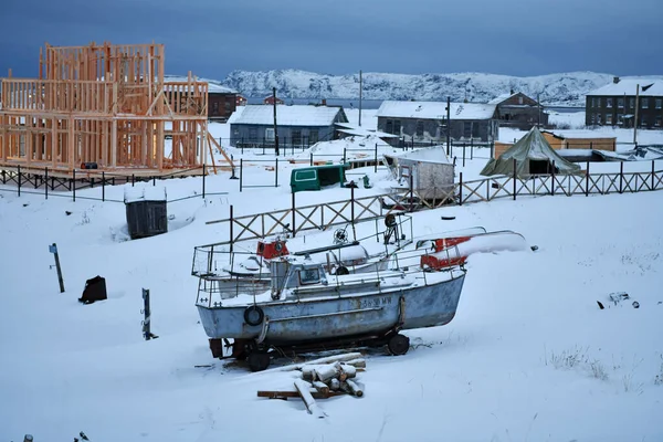Paisajes Del Pueblo Invierno Una Noche Polar Ártico — Foto de Stock