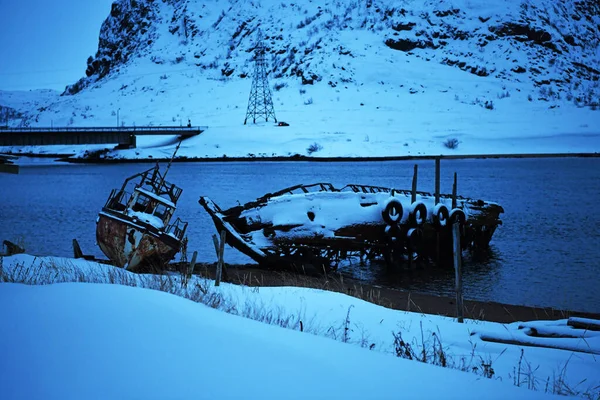 Paysages Villageois Hiver Par Une Nuit Polaire Dans Arctique — Photo