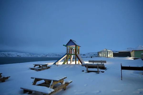 Bylandskap Vintern Polarnatt Arktis — Stockfoto