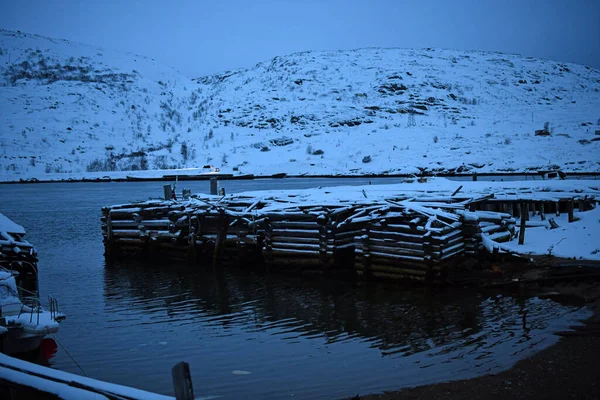 Bylandskap Vintern Polarnatt Arktis — Stockfoto