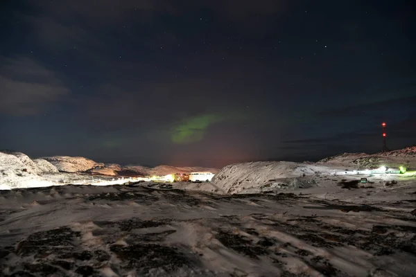 Flashes Verdes Das Luzes Norte Noite Ártico São Observados Partir — Fotografia de Stock