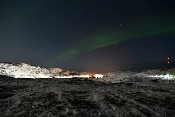 Green Flashes Northern Lights Night Arctic Observed Top Hill — Stock Photo, Image