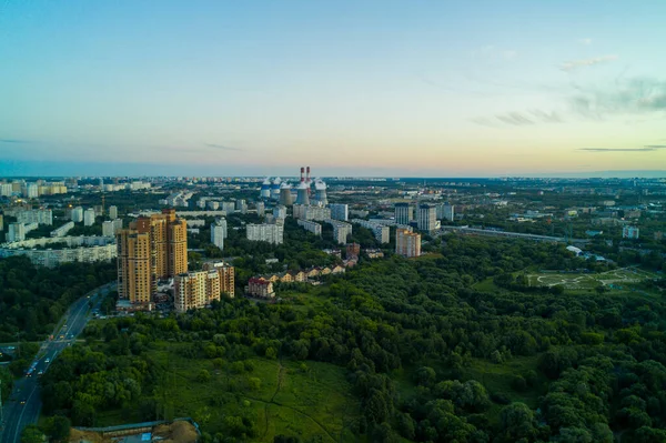 Nachtpanorama Der Großstadt Von Einer Drohne Gefilmt — Stockfoto