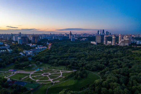 Nachtpanorama Der Großstadt Von Einer Drohne Gefilmt — Stockfoto