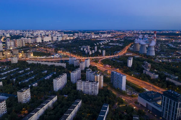 Nachtpanorama Der Großstadt Von Einer Drohne Gefilmt — Stockfoto