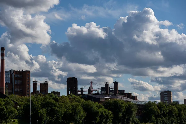 Old Red Brick Factory Medieval Fortress Blue Sky Clouds — Stock Photo, Image
