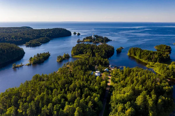 Antico Monastero Valaam Vicine Baracche Filmate Drone — Foto Stock