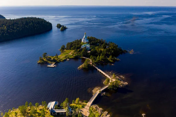 Antico Monastero Valaam Vicine Baracche Filmate Drone — Foto Stock