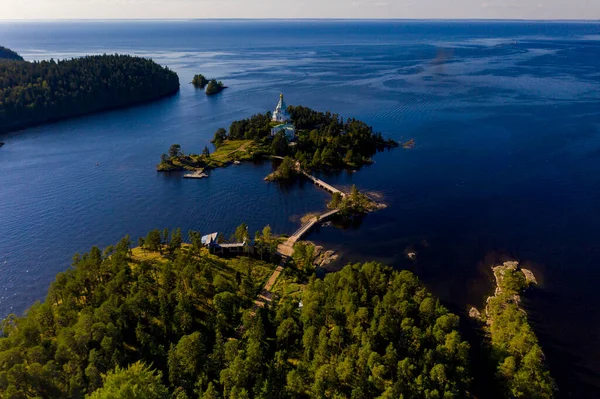 Antico Monastero Valaam Vicine Baracche Filmate Drone — Foto Stock