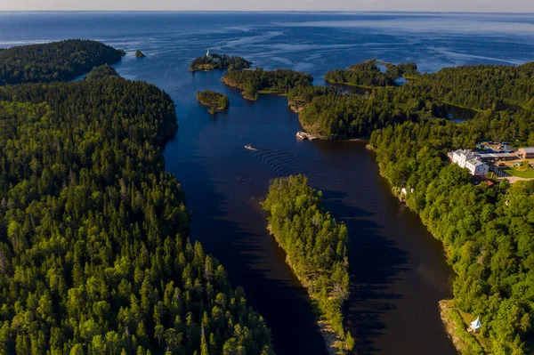 Antico Monastero Valaam Vicine Baracche Filmate Drone — Foto Stock