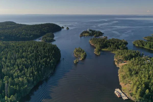 Mosteiro Antigo Valaam Skerries Próximos Filmados Drone — Fotografia de Stock