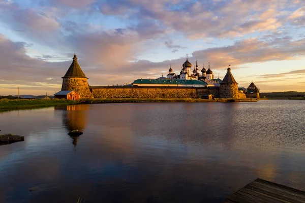 Παλιά Θέα Φρούριο Solovetsky Από Λίμνη Την Αυγή Γυρίστηκε Από — Φωτογραφία Αρχείου