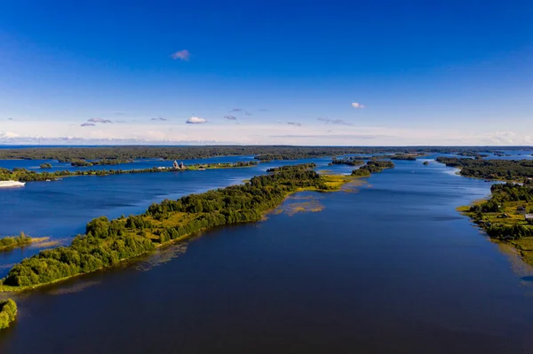 Panoramautsikt Över Sjön Med Många Öar Dem Finns Ett Antikt — Stockfoto