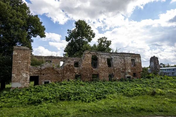 Ruinen Eines Alten Herrenhauses Zwischen Grünen Bäumen Vor Blauem Himmel — Stockfoto