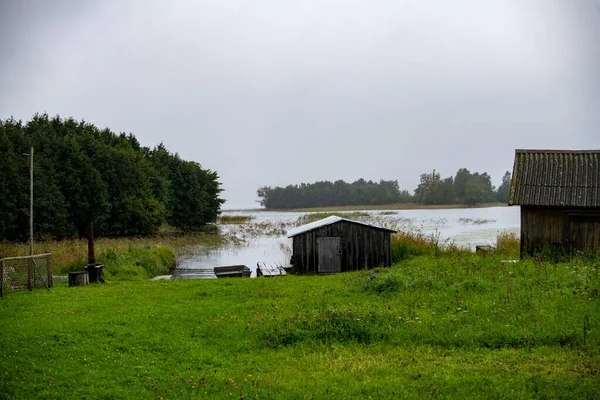 Old Wooden Church Island Trees Rain — Stock Photo, Image