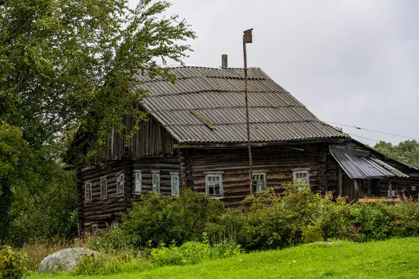 Landscape Rustic Wooden Houses Very Old Construction Background Gray Northern — Stock Photo, Image
