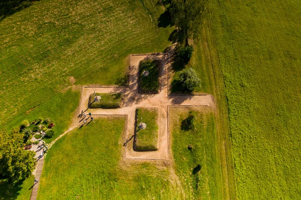 earthen artillery engineering structures of the war of 1812 on the Borodino field removed from a drone