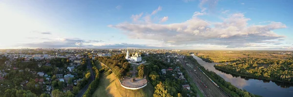 Panoramic View Old City District Ancient Buildings Church Filmed Drone — Stock Photo, Image