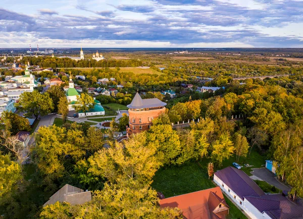 Panoramic View Old City District Ancient Buildings Church Filmed Drone — Stock Photo, Image