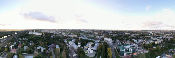 Een Panoramisch Uitzicht Oude Stadswijk Met Oude Gebouwen Een Kerk — Stockfoto