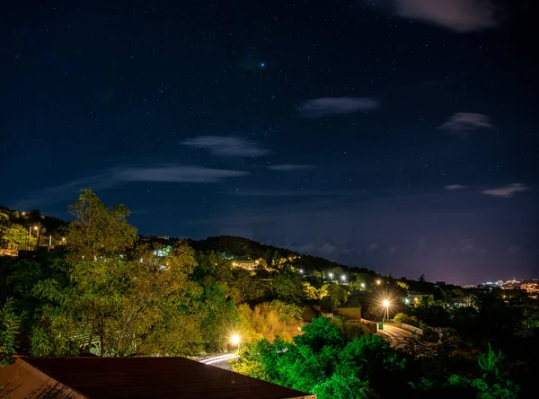Paisaje Nocturno Con Montañas Con Estrellas — Foto de Stock