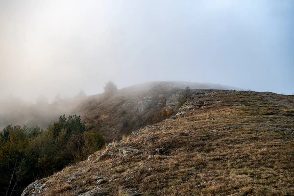 Salida Del Sol Las Montañas Con Niebla Matutina Desde Principios — Foto de Stock