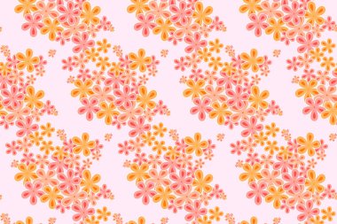 Hassas pastel çiçekli desen. Açık pembe ve turuncu çiçekli arka plan. Kumaş, duvar kâğıdı ve ambalaj kağıdı için sevimli çapraz çiçek dokusu. 