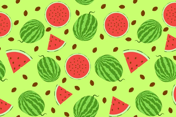 Patrón Sin Costura Brillante Vector Sandía Fruta Verano Rojo Verde — Archivo Imágenes Vectoriales