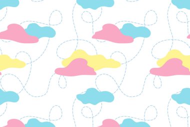 Uykulu bulut vektörü kusursuz desen. Pijama, kumaş, tekstil, duvar kağıdı ve kapak için güzel bulutlu gökyüzü çizimi. Çocuk arkaplanı