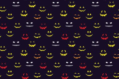 Cadılar Bayramı yüz hatları kusursuz. Baskı tasarımı, kumaş, tekstil, duvar kağıdı, ambalaj kağıdı için ürkütücü Jack vektör el çizimi.