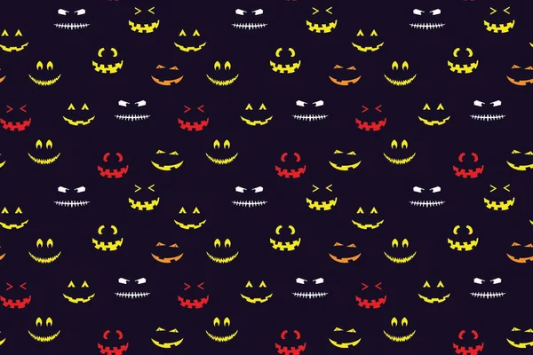 Halloween Face Seamless Pattern Spooky Jack Vector Hand Drawn Illustration — Stock Vector