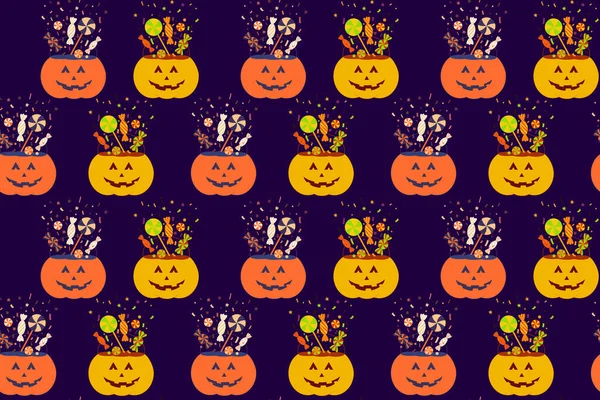 Szép Halloween Zökkenőmentes Minta Sütőtök Trükk Vagy Kezelésére Vödör Vektor — Stock Vector