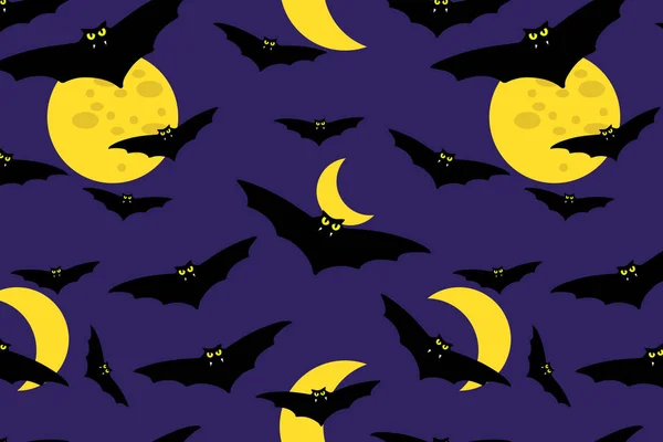 Bat flock at full moon night seamless pattern. Scary animals illustration in the halloween mood for fabric, textile, wallpaper, wrapping paper,  background