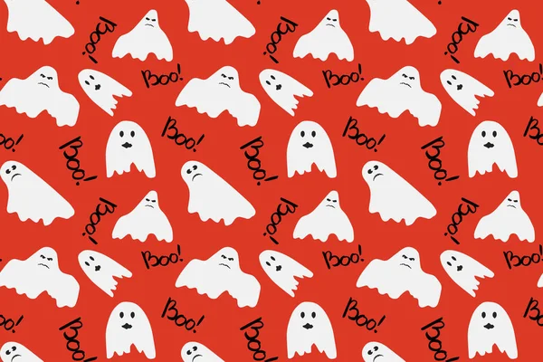 Śliczny Wzór Ducha Bez Szwu Literami Czerwony Wektor Ilustracja Halloween — Wektor stockowy