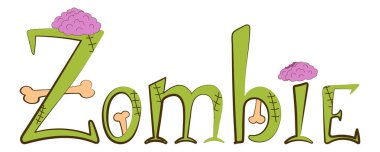 Beyaz izole arka planda zombi vektörü harfleri var. Cadılar Bayramı tasarımları için el çizimi harfler. 