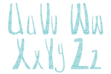 Latince alfabeyi terzi stiliyle çizmiş. Needlework harfleri bobinlere, makaralara ya da makaralara benziyor. Terzi logosu, hobi tasarımı, pankart için en iyisi. U, V, W, X, Y, Z büyük ve küçük harfler.