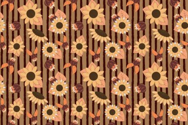 Klasik ayçiçeği vektörü kusursuz desen. Sakin bej çiçekli tekrarlanan tasarım. Kumaş, tekstil, kapak, duvar kâğıdı, takvim için sonbahar havasında şık bir botanik çizimi. EPS 10