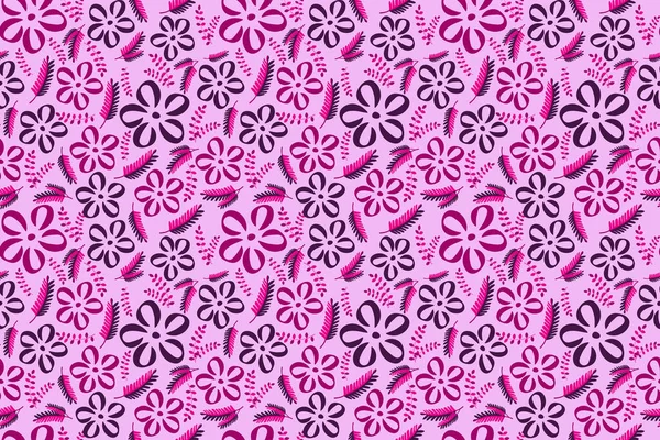 Симпатичный Ручной Рисунок Розовый Цветок Бесшовный Узор Простой Цветочный Яркий — стоковый вектор